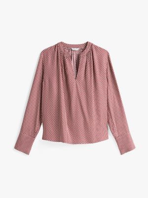 blouse décontractée à col en v froncé rouge pour femmes tommy hilfiger