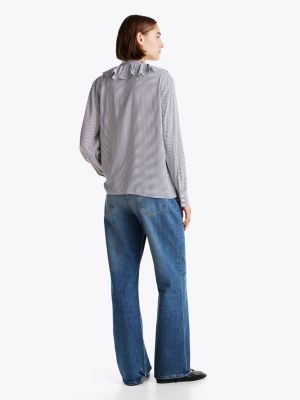 grey tie neck relaxed stripe blouse for women tommy hilfiger