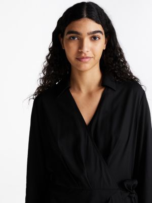 robe portefeuille courte et décontractée noir pour femmes tommy hilfiger