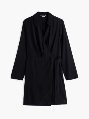 black relaxed mini wrap dress for women tommy hilfiger