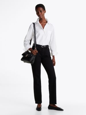 jean droit noir taille mi-haute black pour femmes tommy hilfiger