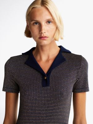 blau fit-and-flare-polokleid in mini-länge für damen - tommy hilfiger