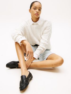 pull décontracté en maille mélangée white pour femmes tommy hilfiger
