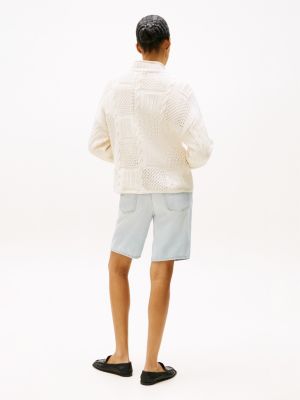 white mixed knit relaxed jumper for women tommy hilfiger