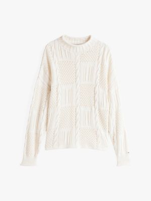 white mixed knit relaxed jumper for women tommy hilfiger