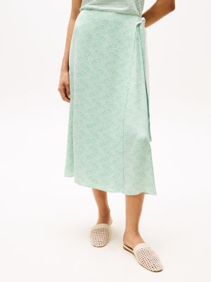 green sateen wrap midi skirt for women tommy hilfiger