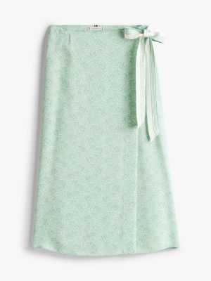 green sateen wrap midi skirt for women tommy hilfiger