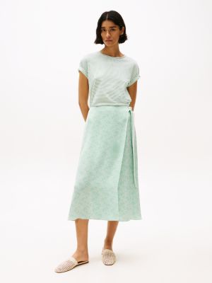 green sateen wrap midi skirt for women tommy hilfiger