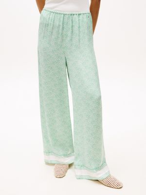 green sateen loose trousers for women tommy hilfiger