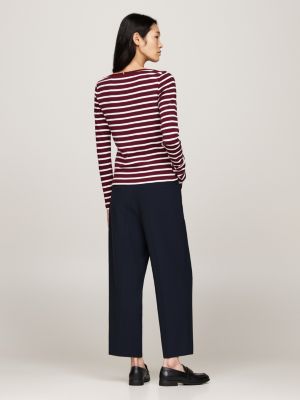 red ribbed long sleeve slim t-shirt for women tommy hilfiger