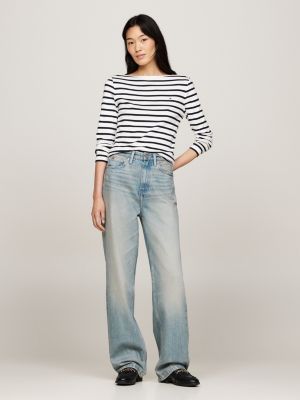 white ribbed long sleeve slim t-shirt for women tommy hilfiger