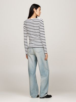 white ribbed long sleeve slim t-shirt for women tommy hilfiger