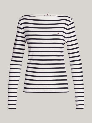 white ribbed long sleeve slim t-shirt for women tommy hilfiger