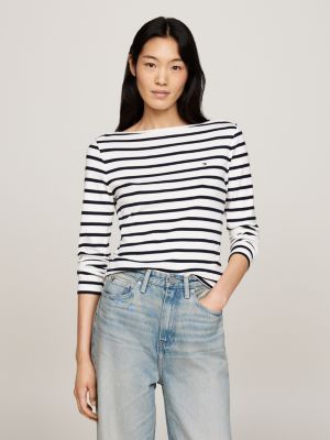 white ribbed long sleeve slim t-shirt for women tommy hilfiger