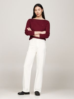 violett geripptes slim fit langarmshirt für damen - tommy hilfiger