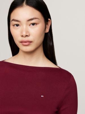 violett geripptes slim fit langarmshirt für damen - tommy hilfiger