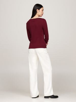 violett geripptes slim fit langarmshirt für damen - tommy hilfiger