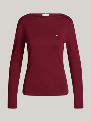 violett geripptes slim fit langarmshirt für damen - tommy hilfiger