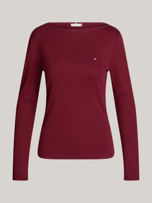 purple ribbed long sleeve slim t-shirt for women tommy hilfiger