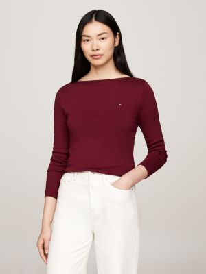 purple ribbed long sleeve slim t-shirt for women tommy hilfiger