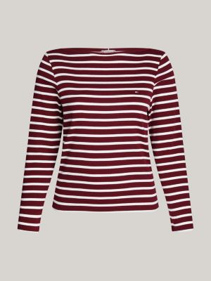 rood curve longsleeve t-shirt met boothals voor dames - tommy hilfiger