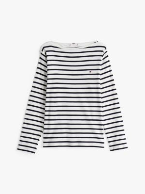 white curve boat neck long sleeve t-shirt for women tommy hilfiger