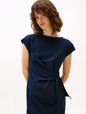 blue boat neck slim midi dress for women tommy hilfiger