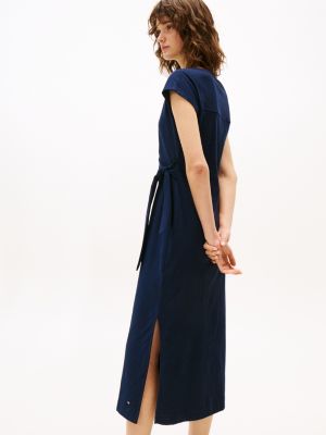 blue boat neck slim midi dress for women tommy hilfiger