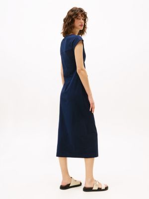 blue boat neck slim midi dress for women tommy hilfiger