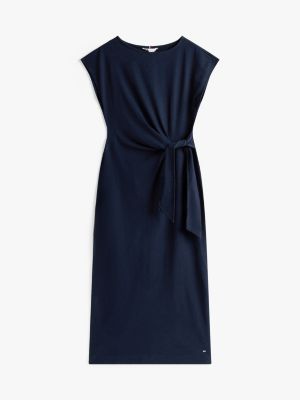 blue boat neck slim midi dress for women tommy hilfiger