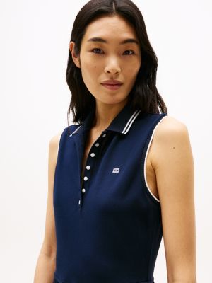 blau ärmelloses maxi-polokleid mit falten für damen - tommy hilfiger