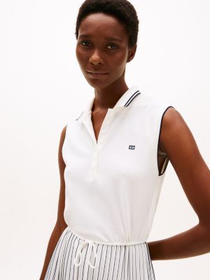 robe polo longue plissée sans manches blanc pour femmes tommy hilfiger