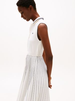 white pleated sleeveless maxi polo dress for women tommy hilfiger