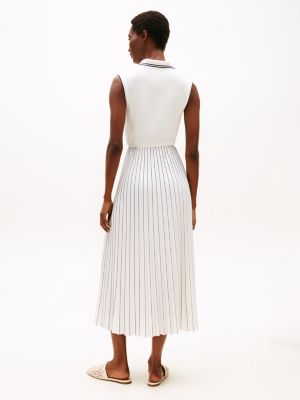 white pleated sleeveless maxi polo dress for women tommy hilfiger