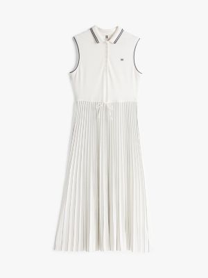 white pleated sleeveless maxi polo dress for women tommy hilfiger