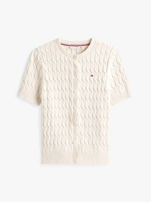 white cable knit short sleeve cardigan for women tommy hilfiger