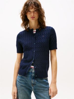 cárdigan de manga corta en punto trenzado blue de mujeres tommy hilfiger