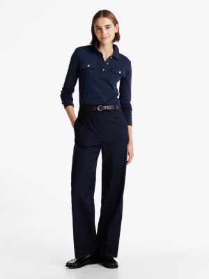 blauw slim fit polo met lange mouwen voor dames - tommy hilfiger