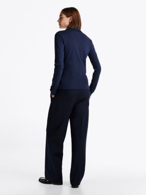 blue slim fit long sleeve polo shirt for women tommy hilfiger