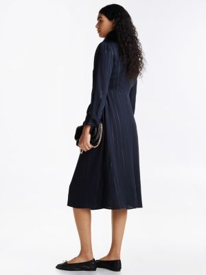 robe midi à rayures métallisées et col bleu pour femmes tommy hilfiger