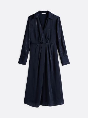 robe midi à rayures métallisées et col bleu pour femmes tommy hilfiger