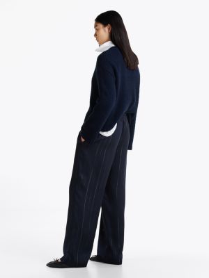 pantalon décontracté à rayures métallisées bleu pour femmes tommy hilfiger