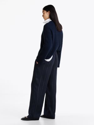 blue relaxed fit metallic stripe trousers for women tommy hilfiger