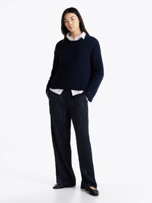 blue relaxed fit metallic stripe trousers for women tommy hilfiger