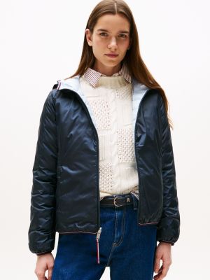 blue reversible lightweight padded jacket for women tommy hilfiger