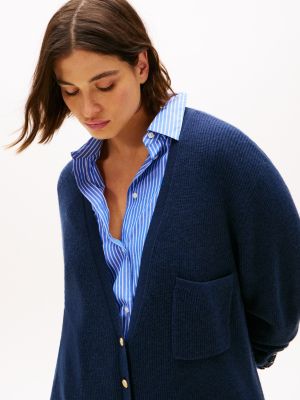 cardigan curve en laine majoritaire bleu pour femmes tommy hilfiger