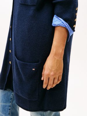 cardigan curve en laine majoritaire bleu pour femmes tommy hilfiger