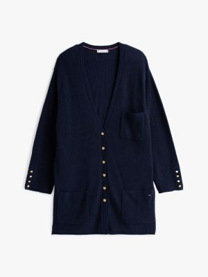 cardigan curve en laine majoritaire blue pour femmes tommy hilfiger