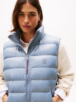 blue curve glossy water repellent down vest for women tommy hilfiger