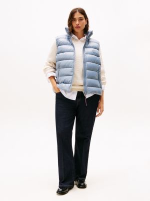 blue curve glossy water repellent down vest for women tommy hilfiger